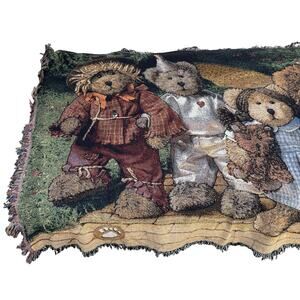 NWT Wizard Of Oz Throw Blanket Boyds Bears Tapestry 50x70” Fringed Cotton